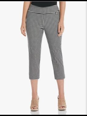 Rafaella Gingham Black Check Comfort Pull-on Stretch Capri Pants Size 14 NWT